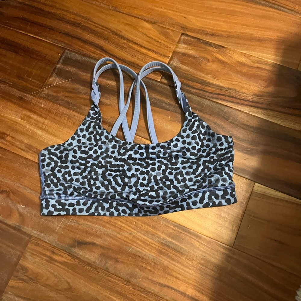 lululemon athletica Light Blue and Black Leopard Print Strappy Sports Bra